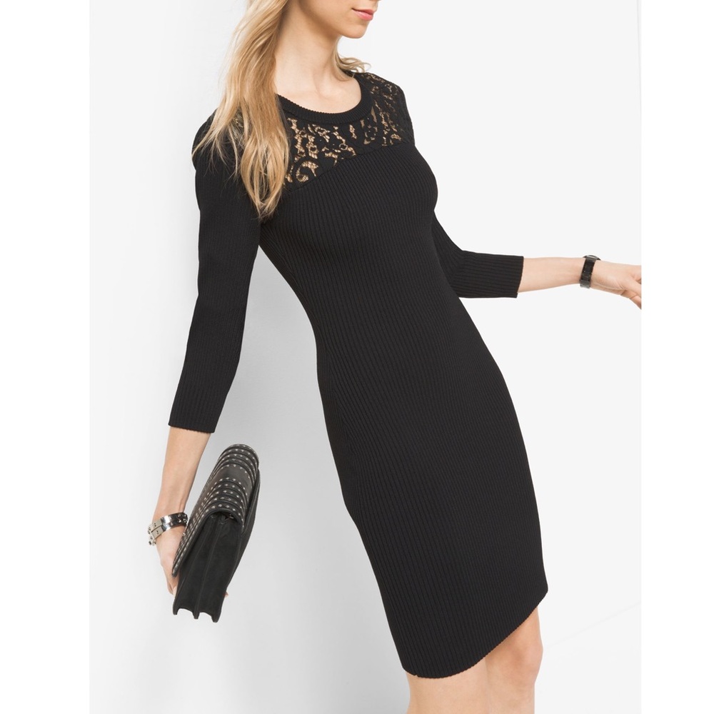Michael Kors black knit dress with lace detail